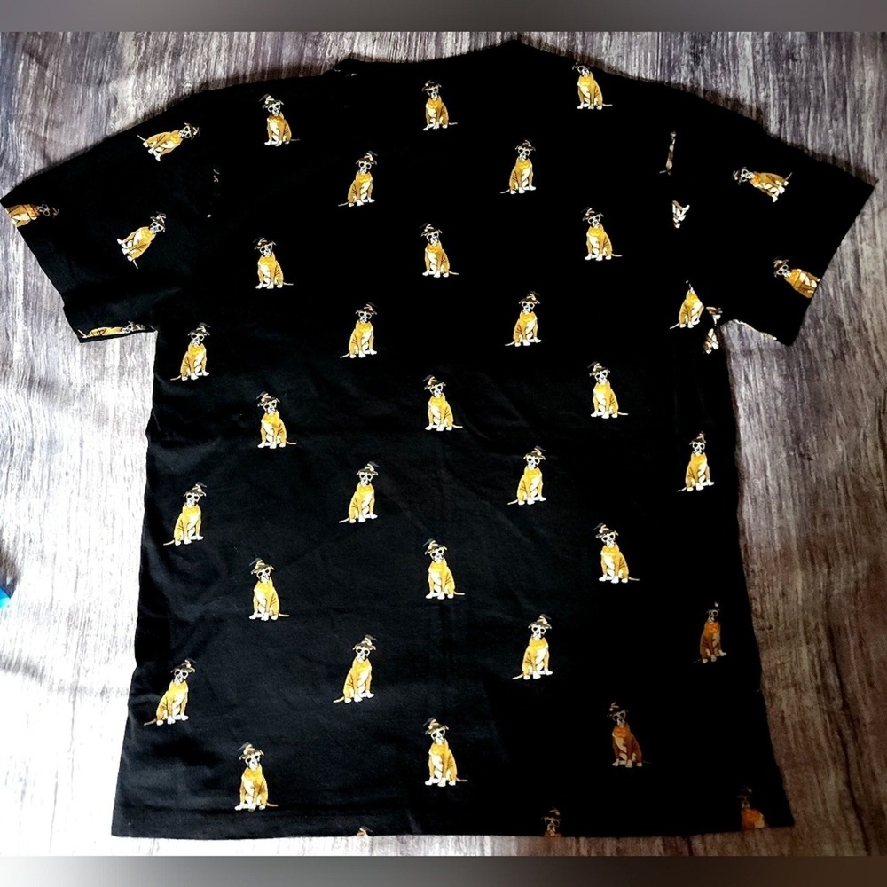 Halloween Dog T-Shirt All Over Print Costume Party Black Graphic Tee Large